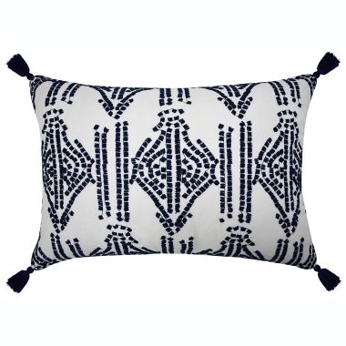 Everhome&trade; Embroidered Tassel Oblong Throw Pillow in Blue Depths. View a larger version of this product image.