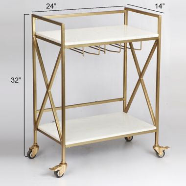 Everhome&trade; Marble Bar Cart in White/Gold. View a larger version of this product image.