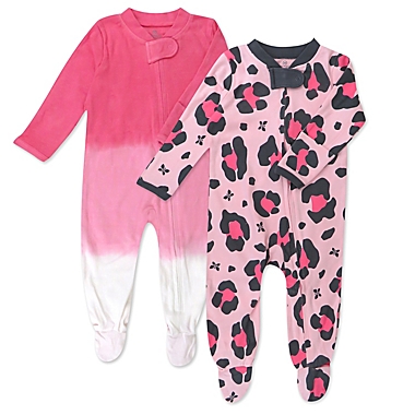 The Honest Company&reg; Newborn 2-Pack Leopard Organic Cotton Sleep &amp; Plays in Pink. View a larger version of this product image.