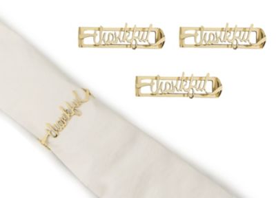 Harvest "Thankful" Metal Napkin Rings in Gold (Set of 4)