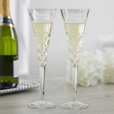 Reed &amp; Barton Engraved Crystal Champagne Flute Set