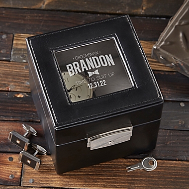 Great Groomsman Engraved Leather 2-Slot Watch Box in Black. View a larger version of this product image.