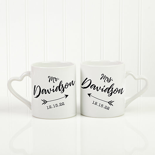 Alternate image 1 for Mr & Mrs Wedding Arrow Personalized 2 Piece Coffee Mug Set