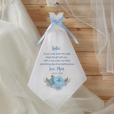 Bride&#39;s New & Blue Wedding Handkerchief in White