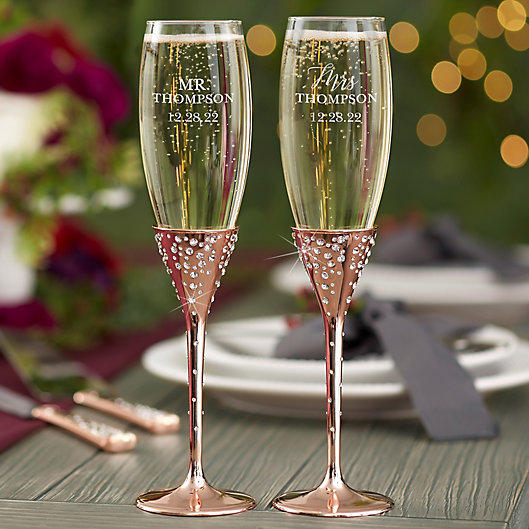Alternate image 1 for Radiant Rose Gold Etched Wedding Champagne Flute Set of 2