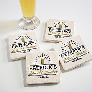 Personalized Public House Tumbled Stone Coaster Set. View a larger version of this product image.