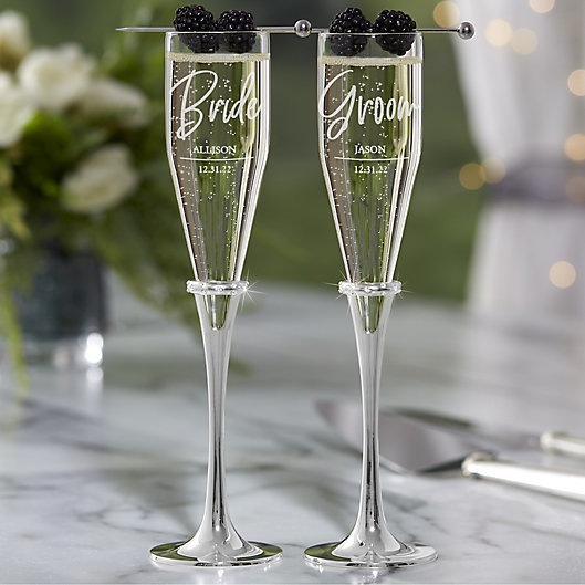 Alternate image 1 for Lenox ® Devotion Engraved Wedding Personalized Champagne Flute Set (Set of 2)
