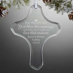 Marriage Blessing Cross Engraved Glass Ornament