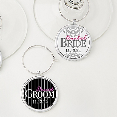 Personalized 2-Piece Bride and Groom Wine Charms Set. View a larger version of this product image.
