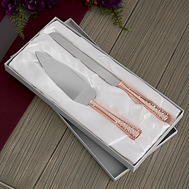 Rose Gold Engraved Cake Knife &amp; Server Set. View a larger version of this product image.