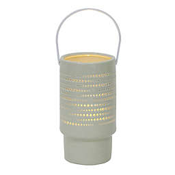 Flora Bunda 8-Inch LED Cylindrical Ceramic Lantern in Light Grey