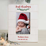Holly Branch Baby&#39;s First Christmas Personalized 4-Inch x 6-Inch Vertical Shiplap Frame