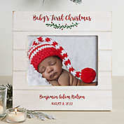 Holly Branch Baby&#39;s First Christmas Personalized Horizontal Shiplap Frame
