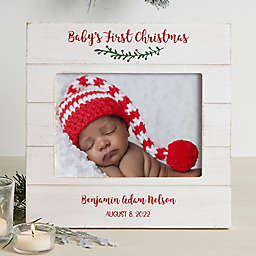 Holly Branch Baby's First Christmas Personalized Horizontal Shiplap Frame