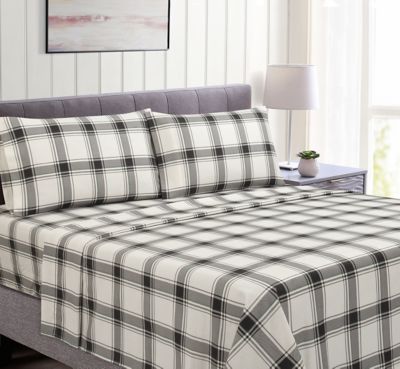 Bee &amp; Willow&trade; 83-Thread-Count Flannel Twin Sheet Set in Winter Plaid Grey