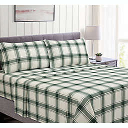 Bee & Willow™ 83-Thread-Count Flannel Twin Sheet Set in Winter Plaid Green
