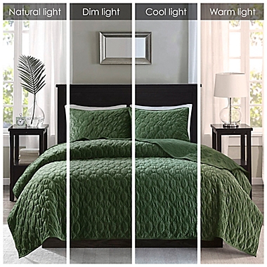 Madison Park Harper 3-Piece Faux Velvet Reversible Full/Queen Coverlet Set in Green. View a larger version of this product image.