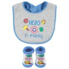 Alternate image 0 for Marvel Size 0-12M 2-Piece "Hero in Training" Bib and Bootie Set in Blue/Grey