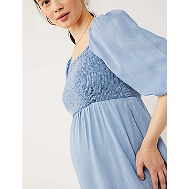 A Pea in the Pod&reg; Small Smocked Maternity Dress in Blue. View a larger version of this product image.