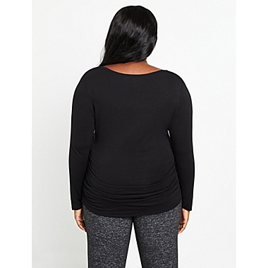 Motherhood Maternity&reg; 2X Plus Size Long Sleeve Side Ruched Maternity Tee in Black. View a larger version of this product image.