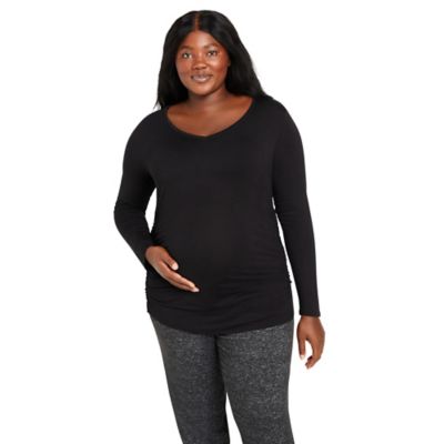 Motherhood Maternity&reg; 2X Plus Size Long Sleeve Side Ruched Maternity Tee in Black