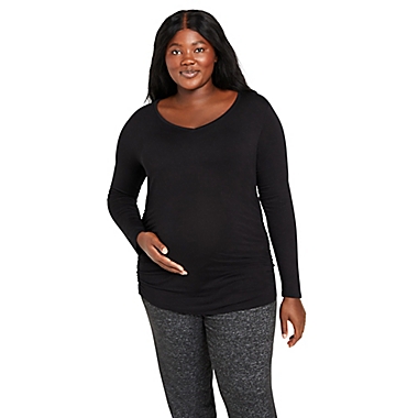 Motherhood Maternity&reg; 2X Plus Size Long Sleeve Side Ruched Maternity Tee in Black. View a larger version of this product image.