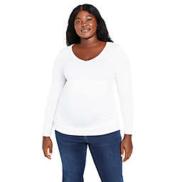 Motherhood Maternity® 1X Plus Size Long Sleeve Side Ruched Maternity Tee in White