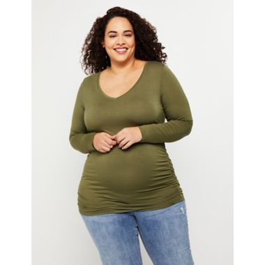 Motherhood Maternity&reg; Plus Size Long Sleeve Side Ruched Maternity Tee. View a larger version of this product image.