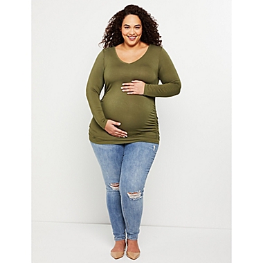 Motherhood Maternity&reg; Plus Size Long Sleeve Side Ruched Maternity Tee. View a larger version of this product image.