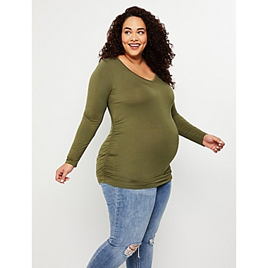 Motherhood Maternity&reg; Plus Size Long Sleeve Side Ruched Maternity Tee. View a larger version of this product image.
