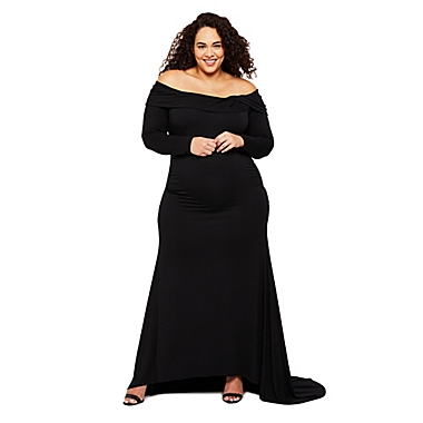 Motherhood Maternity&reg; 1X Plus Size Off the Shoulder Maternity Maxi Dress in Black. View a larger version of this product image.
