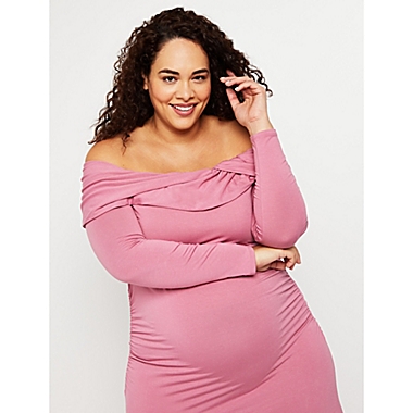 Motherhood Maternity&reg; 2X Plus Size Off the Shoulder Maternity Maxi Dress in Pink Rose. View a larger version of this product image.