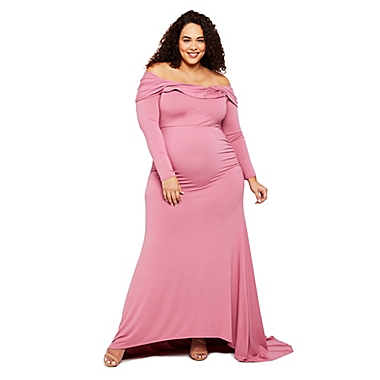 Motherhood Maternity&reg; 2X Plus Size Off the Shoulder Maternity Maxi Dress in Pink Rose. View a larger version of this product image.