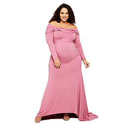 Motherhood Maternity® 2X Plus Size Off the Shoulder Maternity Maxi Dress in Pink Rose