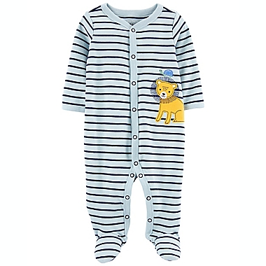 carter&#39;s&reg; Size 3M Lion Stripes Snap-Up Cotton Sleep &amp; Play in Blue. View a larger version of this product image.