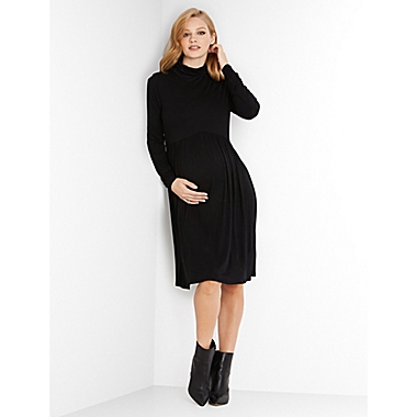 Motherhood Maternity&reg; Size Large Fit and Flare Turtleneck Maternity Dress in Black. View a larger version of this product image.