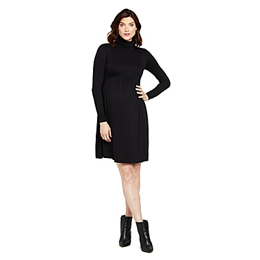 Motherhood Maternity&reg; Size Large Fit and Flare Turtleneck Maternity Dress in Black. View a larger version of this product image.