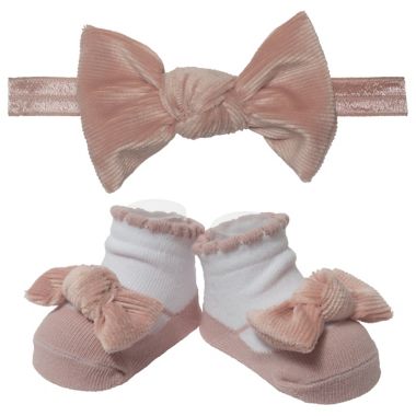 So 'Dorable&reg; Size 0-12M 2-Piece Velvet Headwrap and Bootie Set in Pink. View a larger version of this product image.
