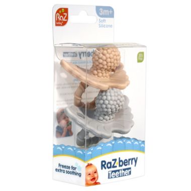 RaZbaby&reg; RaZberry 2-Pack Silicone Teethers in Grey/Tan. View a larger version of this product image.