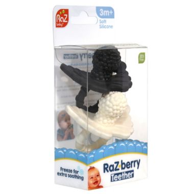 RaZbaby&reg; RaZberry 2-Pack Silicone Teethers in Black/White. View a larger version of this product image.