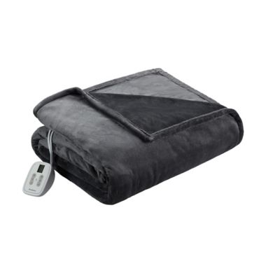 Brookstone&reg; N-A-P&reg; Heated Plush Queen Blanket in Grey. View a larger version of this product image.