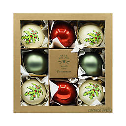 Bee & Willow™ 8-Piece Glass Greenery w/ Berries Christmas Ornament Set in Red/Green