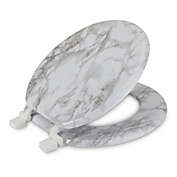 J&amp;V Textiles Round Wood Toilet Seat in Grey Marble