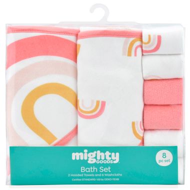 mighty goods&trade; 8-Piece Hooded Towel and Washcloth Set in Pink Multi. View a larger version of this product image.