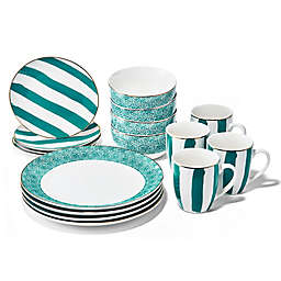 Elle Decor® Juillet Porcelain 16-Piece Dinnerware Set in Teal/White