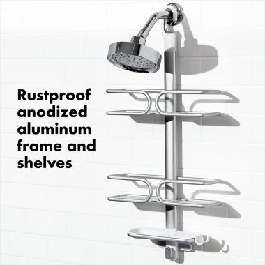 OXO Good Grips&reg; 3-Tier Shower Caddy in Aluminum. View a larger version of this product image.