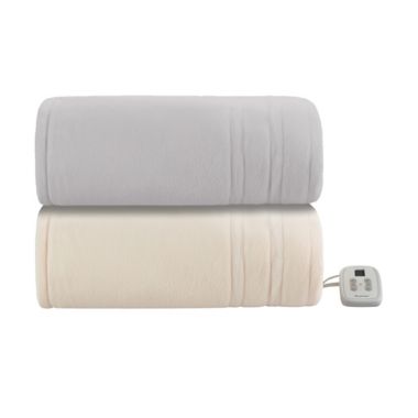 Brookstone&reg; Heated Microfleece Twin Blanket in Cream. View a larger version of this product image.