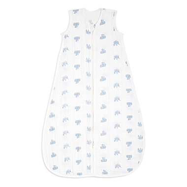 aden + anais&reg; Size 0-6M Animal Kingdom Organic Cotton Sleep Sack in White/Blue. View a larger version of this product image.
