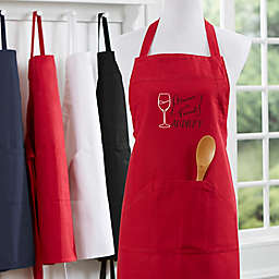 Dinner Is Poured Personalized Embroidered Apron in Cherry