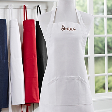 Embroidered Kitchen Apron in White. View a larger version of this product image.